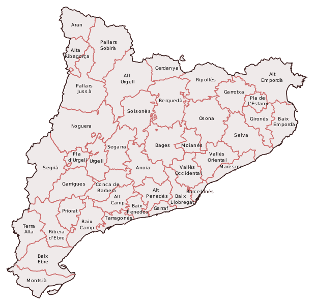 Mapa de comarcas de Cataluña — Zona de cobertura Forestia